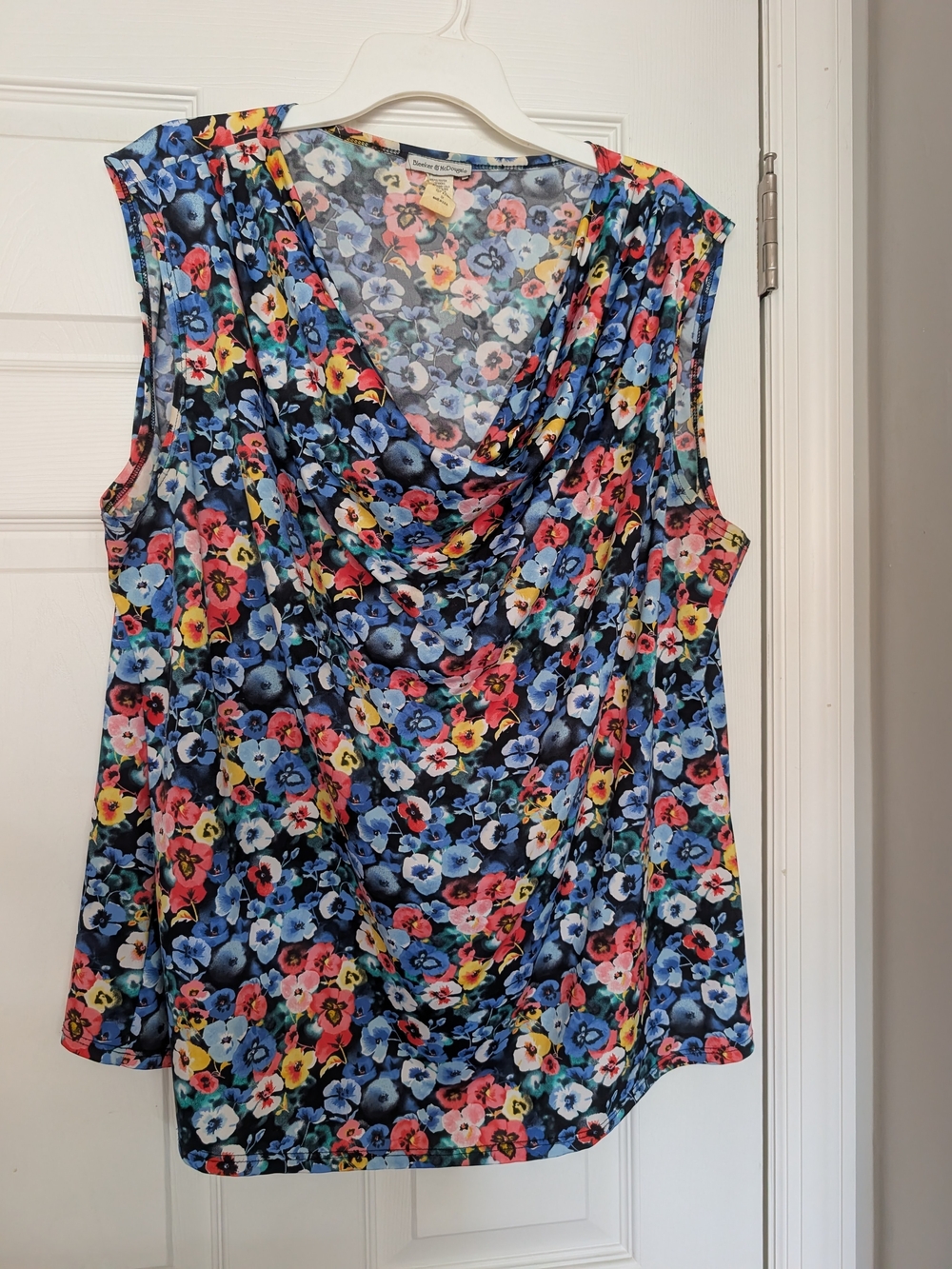 Sleeveless Floral Cowl Neck Tunic - Blue Multi 3X